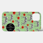 Zebras unter Hibiskus-Blume | Monogramm Case-Mate iPhone Hülle (Rückseite (Horizontal))