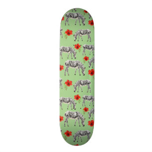 Zebras unter Hibiskus-Blumen Skateboard