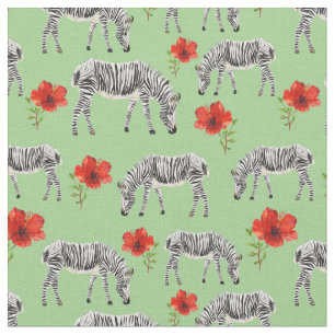 Zebras unter Hibiskus-Blumen Stoff