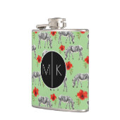 Zebras unter Monogramm der Hibiskus-Blumen-| Flachmann (Links)