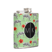 Zebras unter Monogramm der Hibiskus-Blumen-| Flachmann (Rechts)