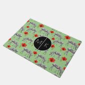 Zebras unter Monogramm der Hibiskus-Blumen-| Fußmatte (Schrägansicht)