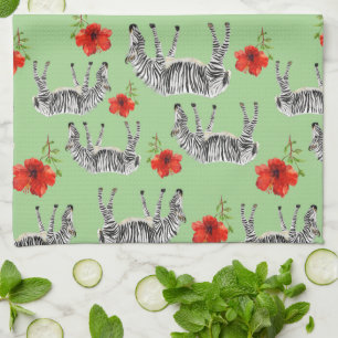 Zebras unter Monogramm der Hibiskus-Blumen-  Küchentuch