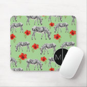 Zebras unter Monogramm der Hibiskus-Blumen-| Mousepad (Mit Mouse)