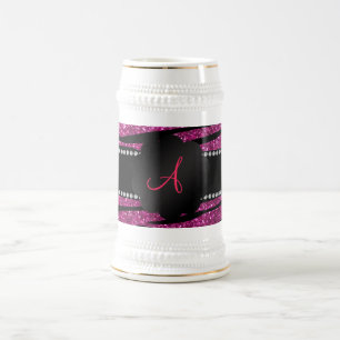 Zebrastreifen Glitter des Monogramms rosa Bierglas