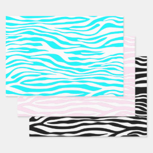 Zebrastreifen in Rosa, Schwarz und Blau Geschenkpapier Set