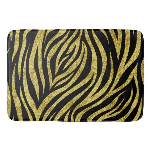 Zebrastreifen in Schwarz und Gold Badematte (Vorderseite)
