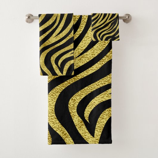 Zebrastreifen in Schwarz und Gold Badhandtuch Set (Insitu)