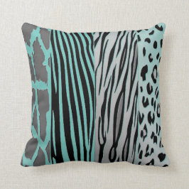 Zebrastreifen-Kissen aus Schwarz und Aqua Kissen