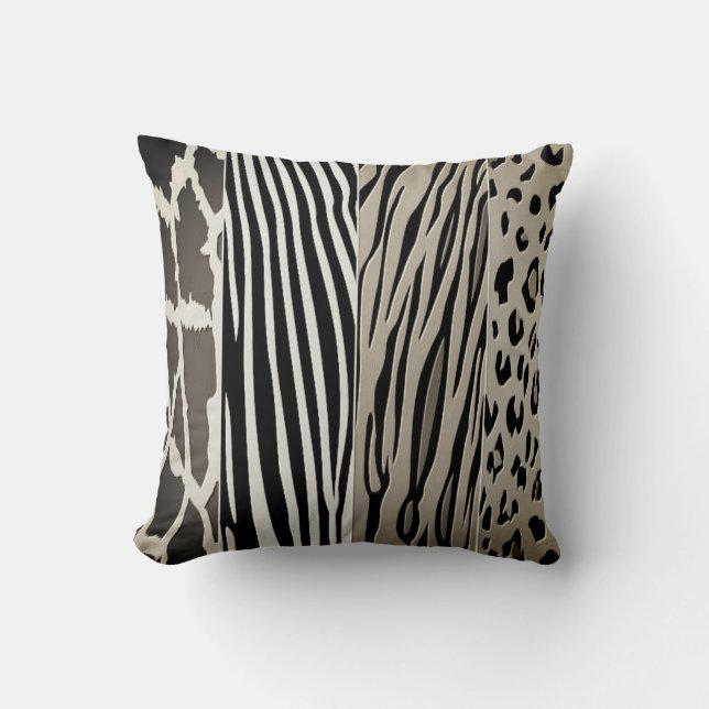 Zebrastreifen-Kissen aus schwarzem und beigefarben Kissen (Vorderseite)