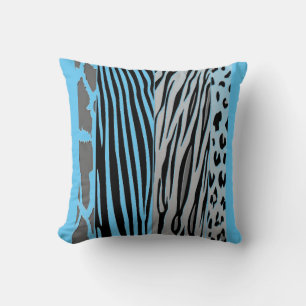Zebrastreifen-Kissen aus schwarzem und blauem Tier Kissen
