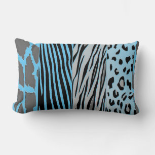 Zebrastreifen-Kissen aus schwarzem und blauem Tier Lendenkissen