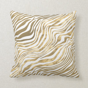 Zebrastreifen, mit viel Gold bedruckt, weiße Kuns Kissen