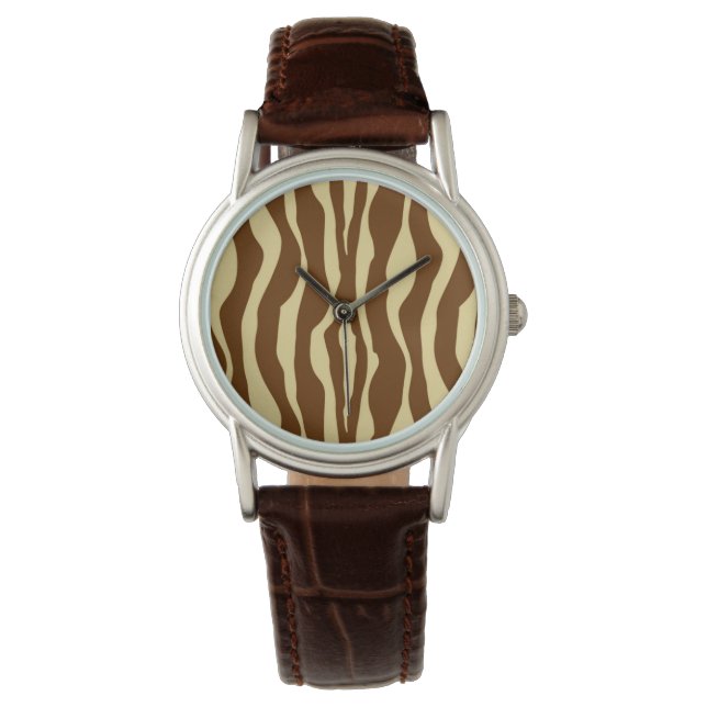 Zebrastreifen - Schokolade braun und Camel Tan Armbanduhr (Vorderseite)