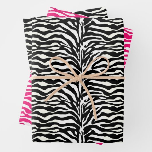 Zebrastreifen, schwarz und weiß, heißrosa geschenkpapier set (Beispiel)