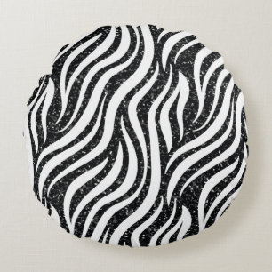 Zebrastreifen Schwarzes Glitter Wildtierdruck Rundes Kissen
