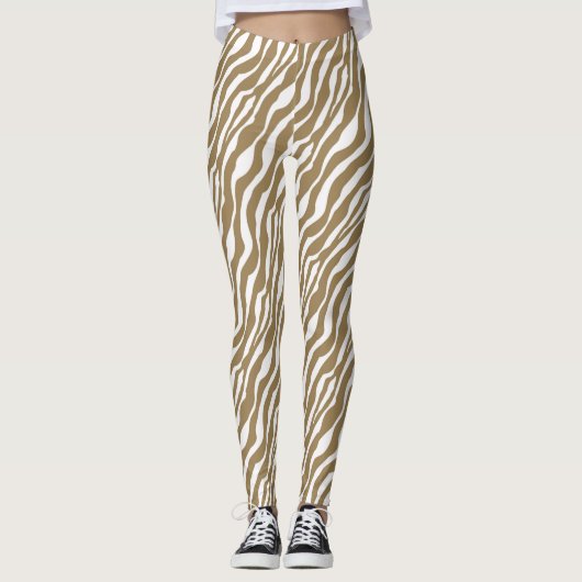 Zebrastreifen - Taupe Tan und White Leggings (Vorderseite)