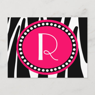Zebrastreifen und Mit Monogramm Pink-Pflaster Einladungspostkarte