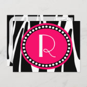 Zebrastreifen und Mit Monogramm Pink-Pflaster Einladungspostkarte (Vorne/Hinten)