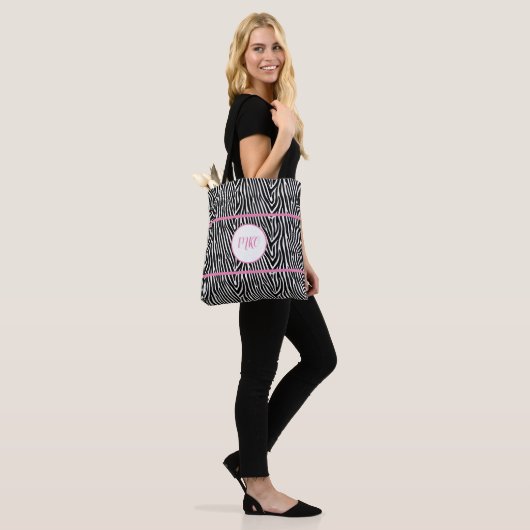 Zebrastreifen und rosa Streifen Tasche (Am Model)