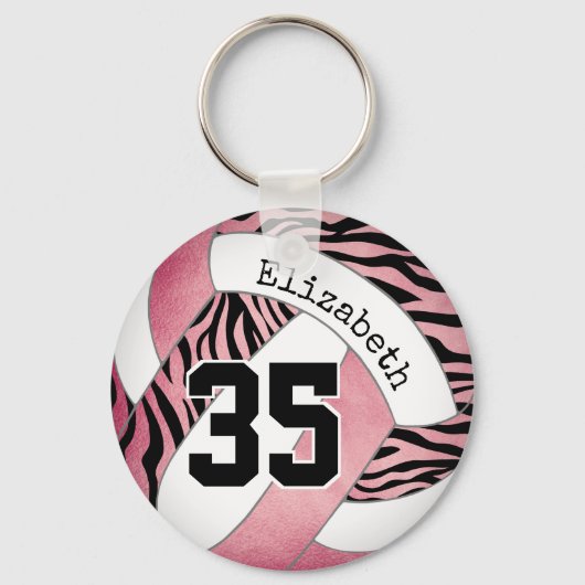Zebrastreifen w Rose Gold personalisierte Volleyba Schlüsselanhänger (Vorderseite)