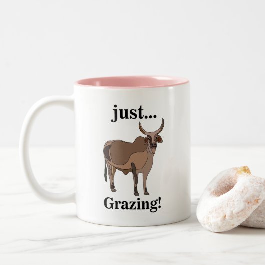 Zebu-Rind Kuh Tier Zweifarbige Tasse (Mit Donut)
