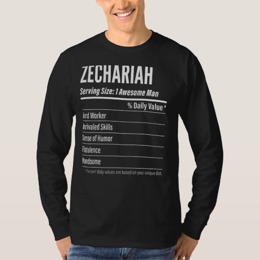 Zechariah Serving Size Nutrition Label Kalorien T-Shirt (Vorderseite)