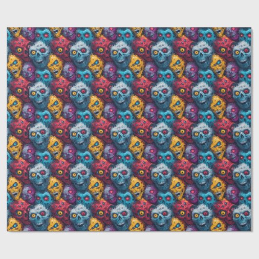 Zed Head - Neon Zombie Horde Pattern Geschenkpapier (Flach)
