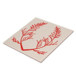 Zeder-Blätter auf beige-Keramik Fliese