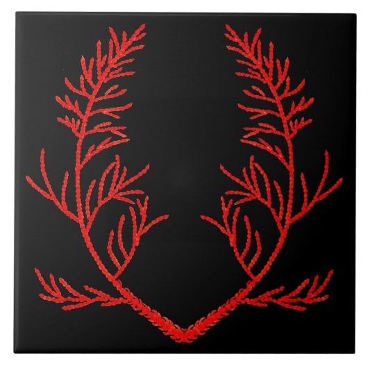 Zeder-Blätter auf einer schwarzen Keramik Fliese (Vorderseite)