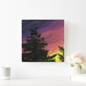 Zeder und Sunset-Uhr Quadratische Wanduhr (Zuhause)