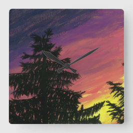 Zeder und Sunset-Uhr Quadratische Wanduhr