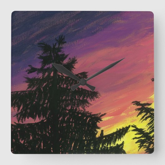Zeder und Sunset-Uhr Quadratische Wanduhr (Vorderseite)