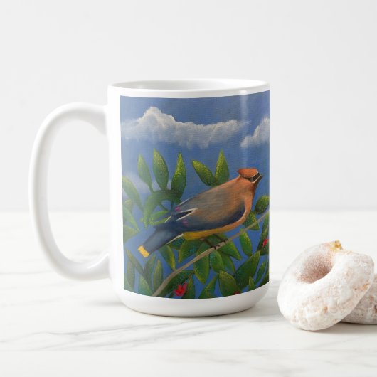 Zedernseidenschwanz-Vogel Kaffeetasse (Mit Donut)