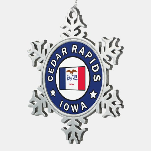 Zederrasen Iowa Schneeflocken Zinn-Ornament (Rechts)