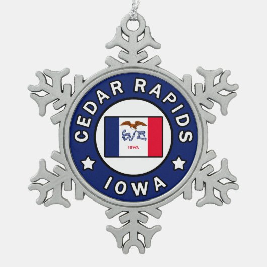 Zederrasen Iowa Schneeflocken Zinn-Ornament (Vorderseite)