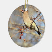 ZederWaxwing, der Beeren isst Keramik Ornament (Links)