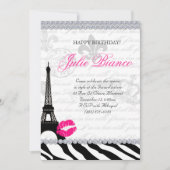 Zees Birthday Party Paris Card Eiffel Tower Zebra Einladung (Vorderseite)