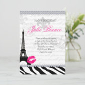 Zees Birthday Party Paris Card Eiffel Tower Zebra Einladung (Stehend Vorderseite)