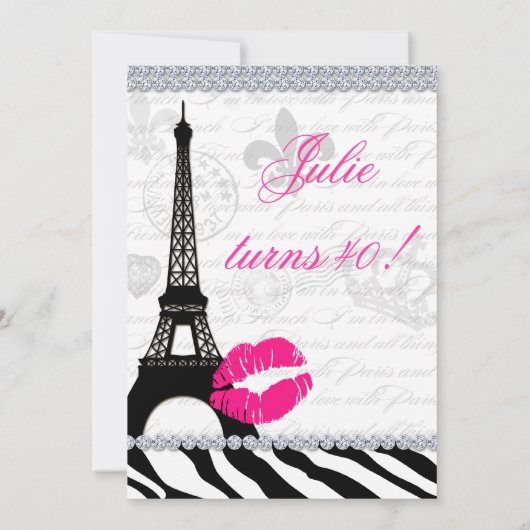 Zees Birthday Party Paris Card Eiffel Tower Zebra Einladung (Rückseite)