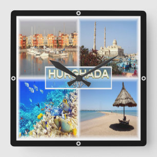 zEG062 Mosaik von HURGHADA in Ägypten Rotes Meer, Quadratische Wanduhr