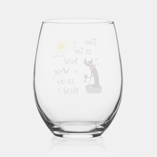 Zehen im Sandwein in meiner Hand Funny Cat Weinglas Ohne Stiel (Rückseite)