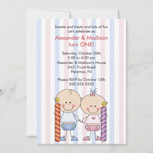 Zehn 1. Geburtstag Einladung Girl & Boy (Vorderseite)