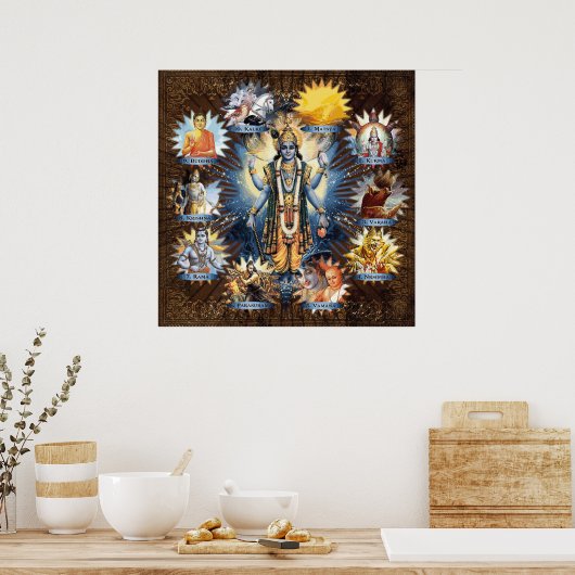 Zehn Avatare von Vishnu - Gerahmte, kundenspezifis Poster (Küche)