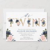 Zehn Babydusche, Mädchen Junge Zwillinge pinkblau  Einladung (Vorderseite)