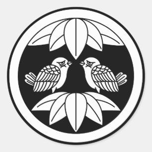 Zehn Bambus-Blätter und zugewandte Spatzen Sticker