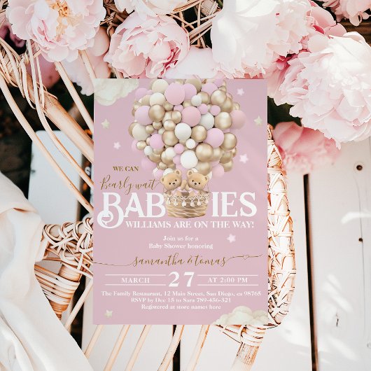 Zehn Bärenballons Vorwarte Baby Girl Dusche Einladung