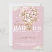 Zehn Bärenballons Vorwarte Baby Girl Dusche Einladung (Vorderseite)