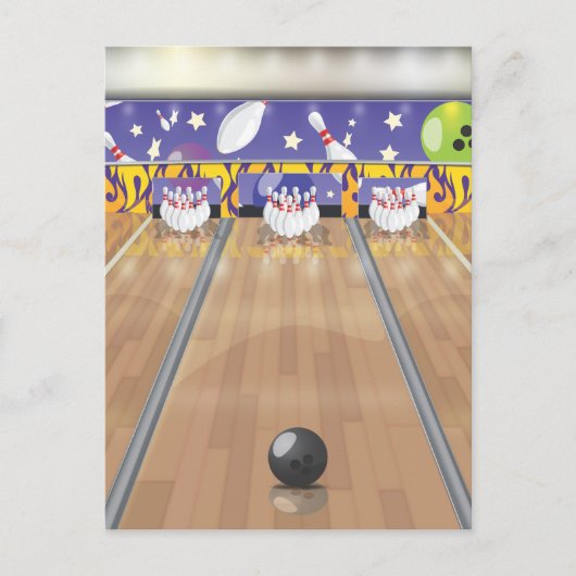 Zehn Button Bowling Alley Postkarte (Vorderseite)