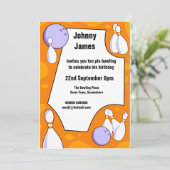 Zehn Button Bowling Geburtstagsparty Einladung (Stehend Vorderseite)